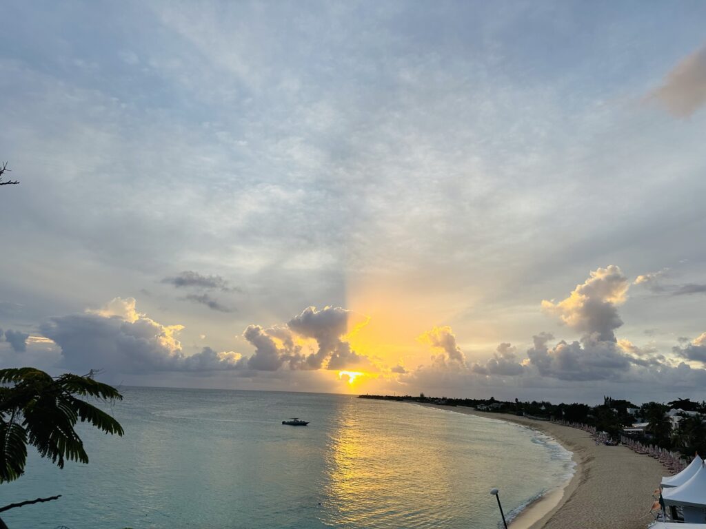 A sunset of Baie Lounge Beach and bay area in St Martin